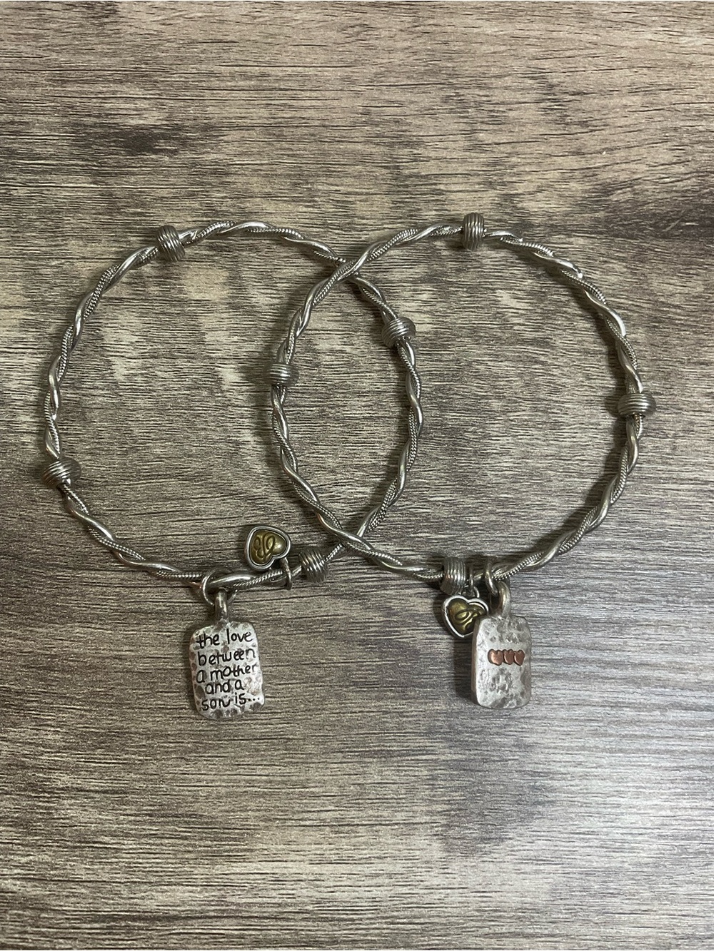 Brighton Mother & Son Charm Bracelet Lot - Set of 2 Twisted Silver Tone